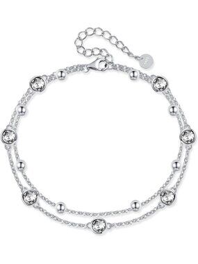 Layered S925 Sterling Silver Crystal Tanzanite Purple Anklet for Women